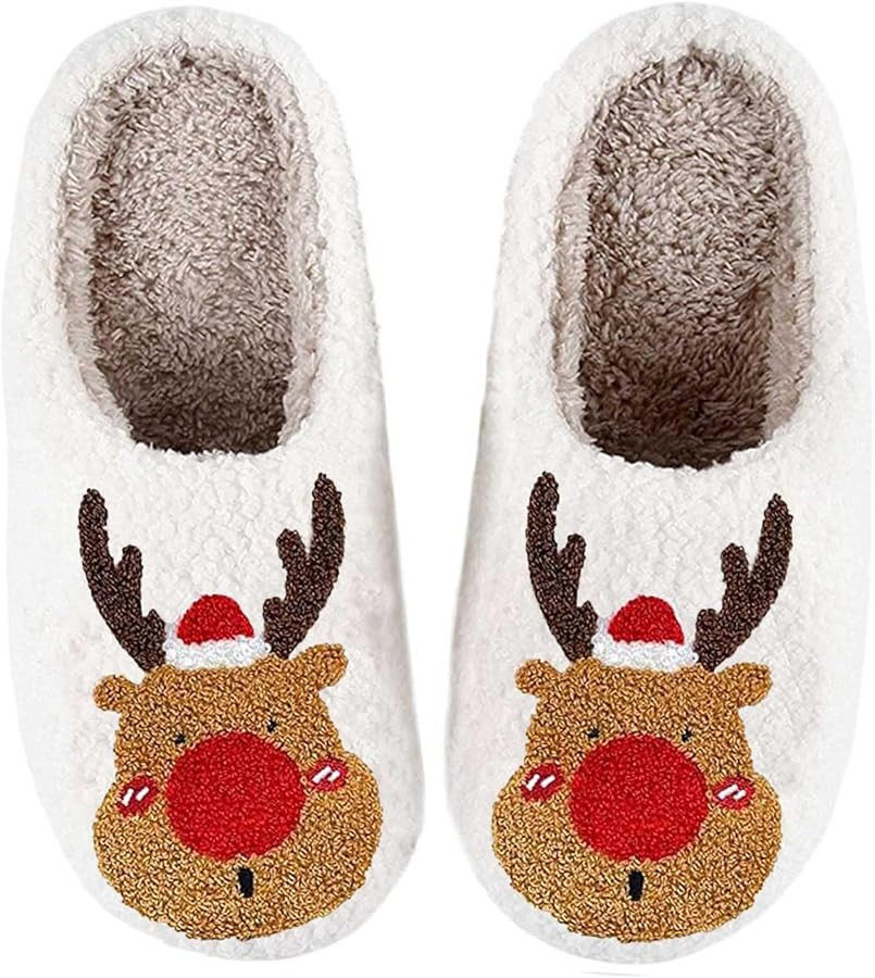 Christmas Slippers For Women Men Indoor Soft Warm Cotton Bedroom Reindeer Slippers House Memory F... | Amazon (US)