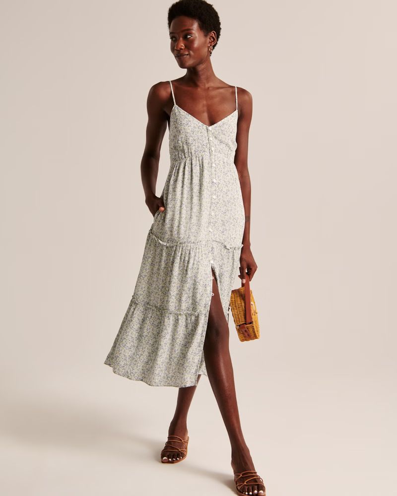 Button-Through Tiered Midaxi Dress | Abercrombie & Fitch (US)