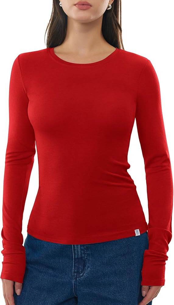 Women's Merino Wool Blend Shirts Long Sleeve Tops Crew Neck Fitted Basic Tee Cozy Embrace Collect... | Amazon (US)