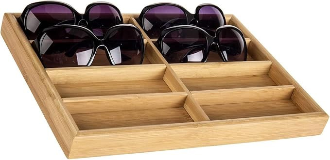 TANG SONG 1 Pack Bamboo Sunglass Display Tray Eyewear Storage Case for Home or Office | Amazon (US)