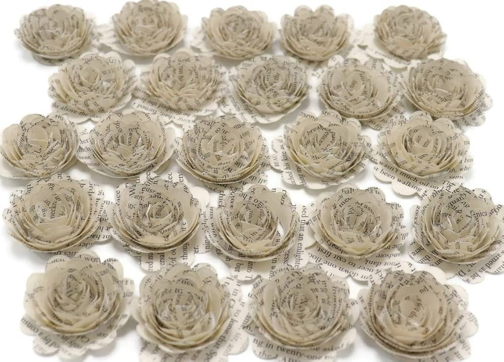 Scalloped Book Page Paper Flowers 1.5 Inch Roses Vintage Literary Theme Wedding 24 Piece 3D Table... | Amazon (US)