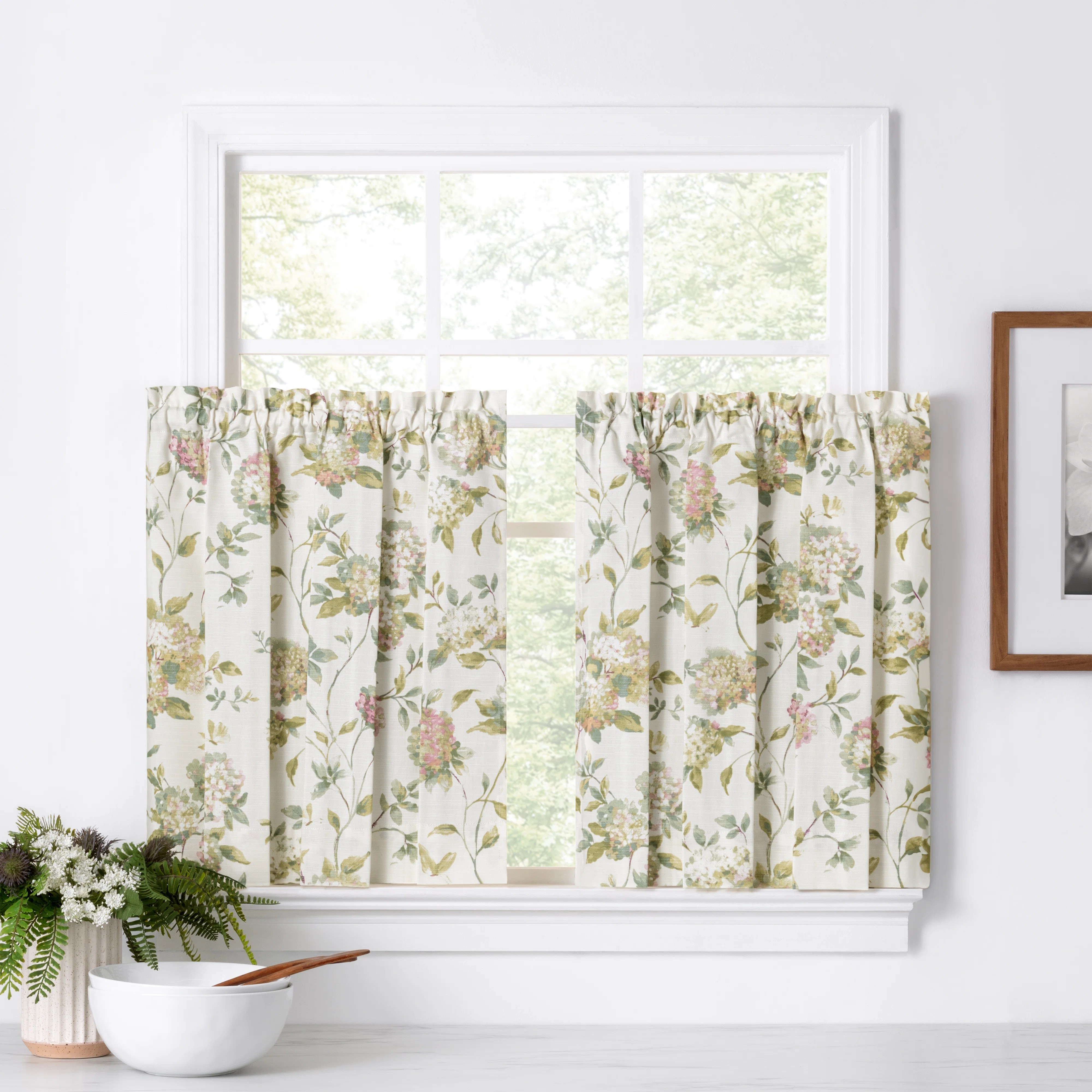 Erie Cotton Blend Floral Tailored Cafe Curtain (Set of 2) | Wayfair North America