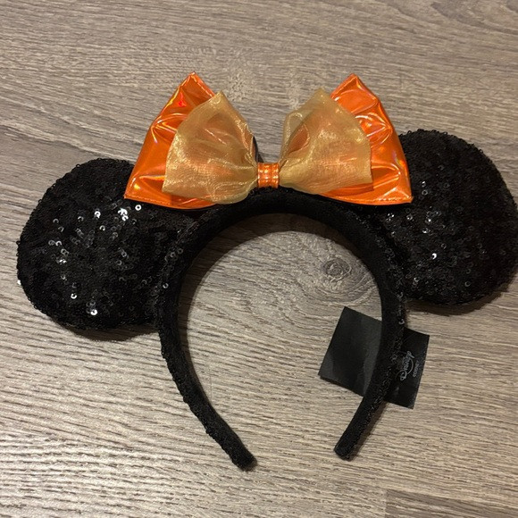 Disney Black Sequin Headband with Orange Bow | Poshmark