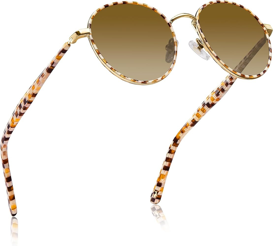 CARFIA Metal Acetate Polarized Sunglasses for Women UV400 Protection, Retro Small Round Anti-Glar... | Amazon (US)