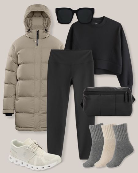Casual winter outfit
Athleisure outfit
Cold weather outfit
Winter workout outfit
Aritzia Super Puff jacket
Beige puffer jacket
Abercrombie YPB
Black sweatshirt
Black crewneck sweatshirt
Black leggings
Black workout leggings
Black belt bag
Calpak Luka belt bag
Crew socks
Winter socks
Off white sneakers
On Cloud sneakers

#LTKstyletip #LTKworkwear #LTKfindsunder100