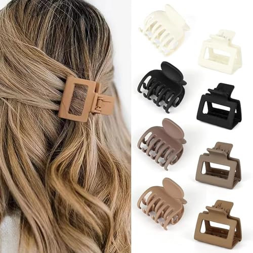 HFLYJPYW 8 Pack Small Claw Clips for Women Girls Double Row Teeth Medium Hair Clips Matte Claw Clips for Thin Hair No Slip Hair Clips for Short Hair Accessories (Dark Series) | Amazon (US)