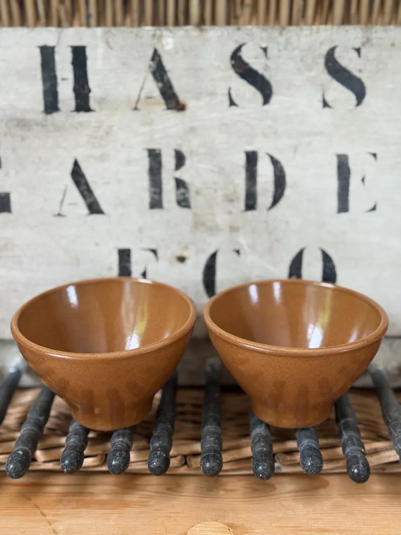 Set of 2 Vintage French Stoneware Bowls Rustic Brown Glaze 4 Inch Pottery Bowls - Etsy | Etsy (US)