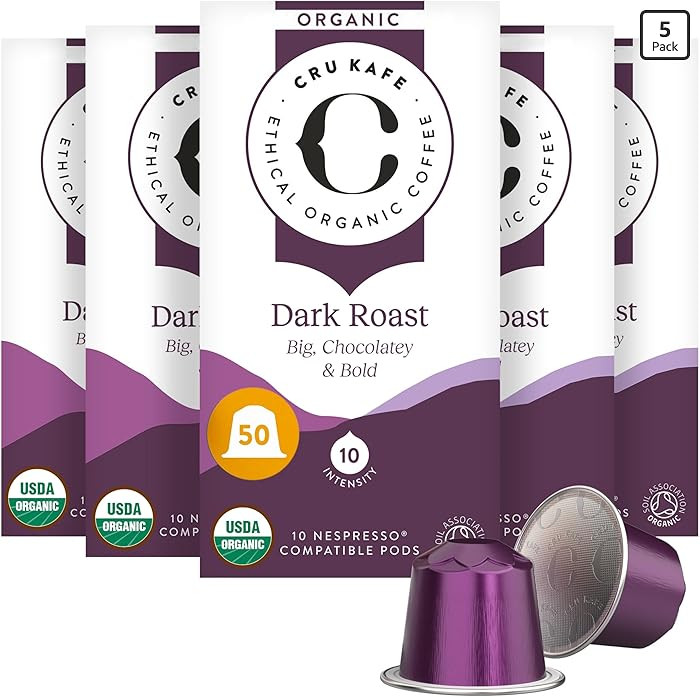 Cru Kafe Dark Roast USDA Organic Espresso Coffee Capsules (50 Pods) Fairtrade Coffee Pods Compati... | Amazon (US)