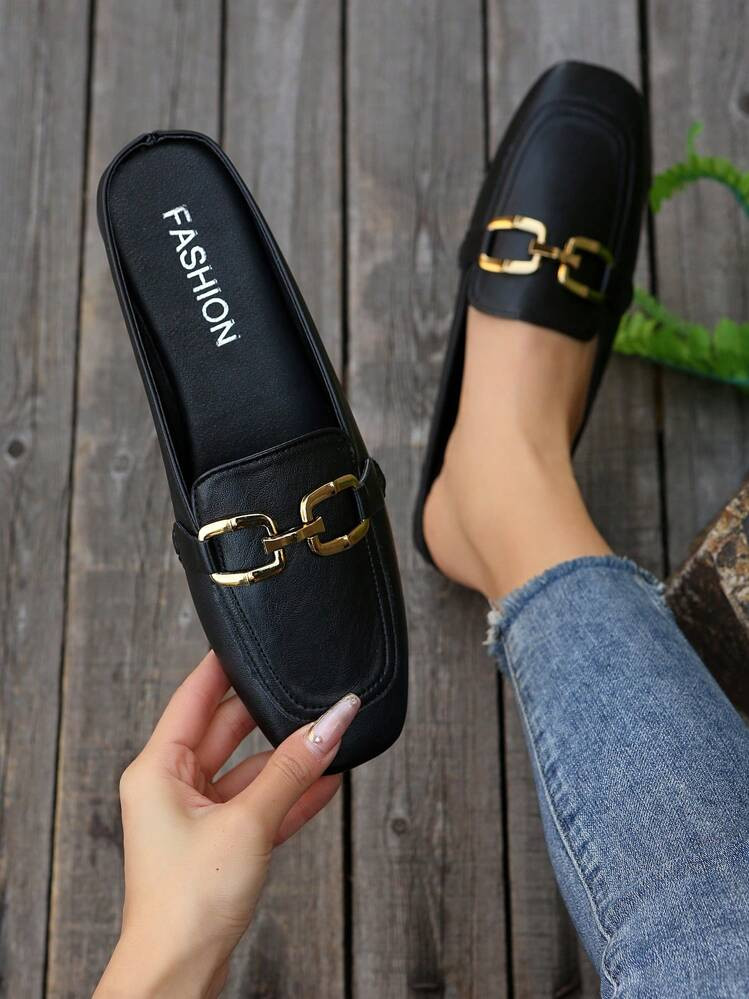 Fashionable Women\ Cool And Comfortable Square Buckle Design Semi-Slippers | SHEIN