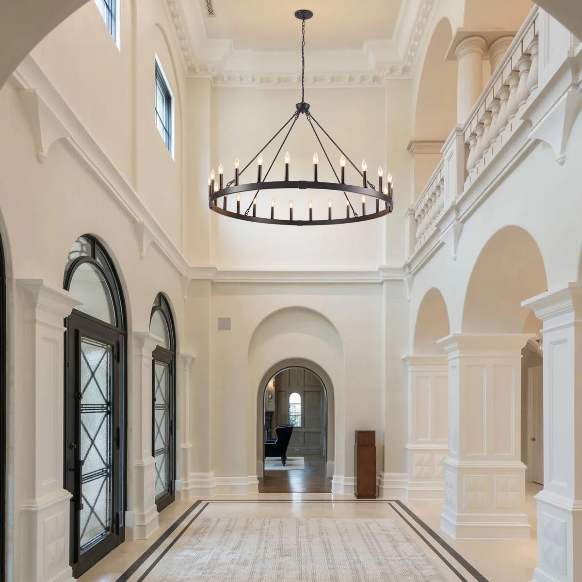 Farmhouse 48" 24-Light Wagon Wheel Chandelier, Extra Large Chandeliers For High Ceilings | Wayfair North America