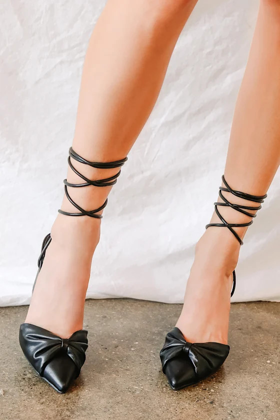 Doja Black Pointed-Toe Lace-Up Pumps | Lulus (US)