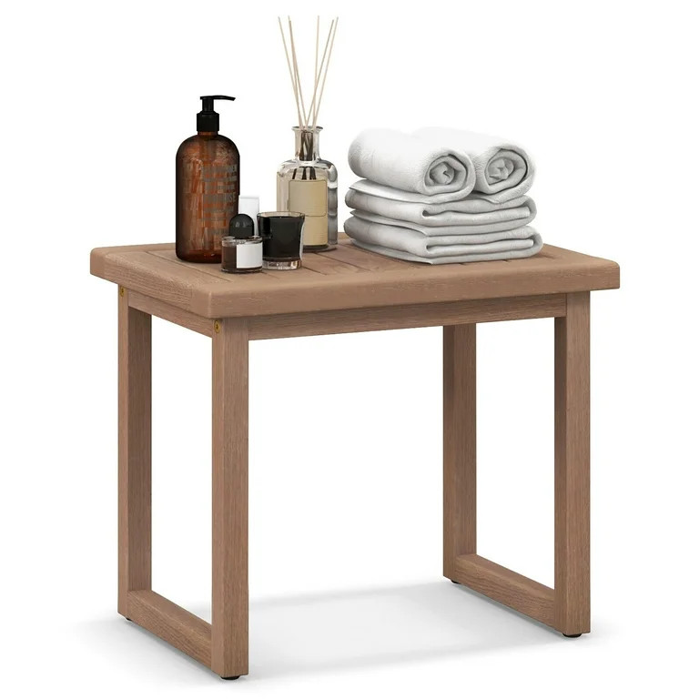 Gymax 19'' Teak Wood Shower Bench 2-Tier Waterproof Bath Spa Stool for Indoor & Outdoor | Walmart (US)