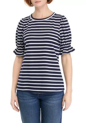 Crown & Ivy™ Women's Smocked Striped Baby Terry Top | Belk