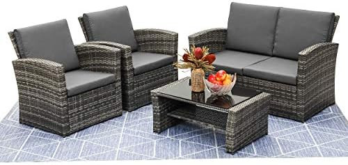 LayinSun 4 Piece Outdoor Patio Furniture Sets, Wicker Conversation Sets, Rattan Sofa Chair with C... | Amazon (US)