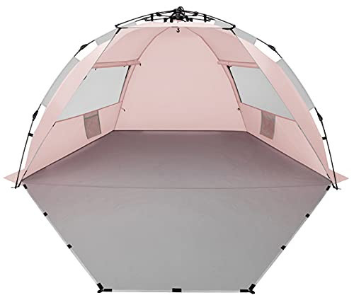 Oileus X-Large 4 Person Beach Tent Sun Shelter - Portable Sun Shade Instant Tent for Beach with Carrying Bag, Stakes, 6 Sand Pockets, Anti UV for Fishing Hiking Camping, Waterproof Windproof, Pink | Amazon (US)