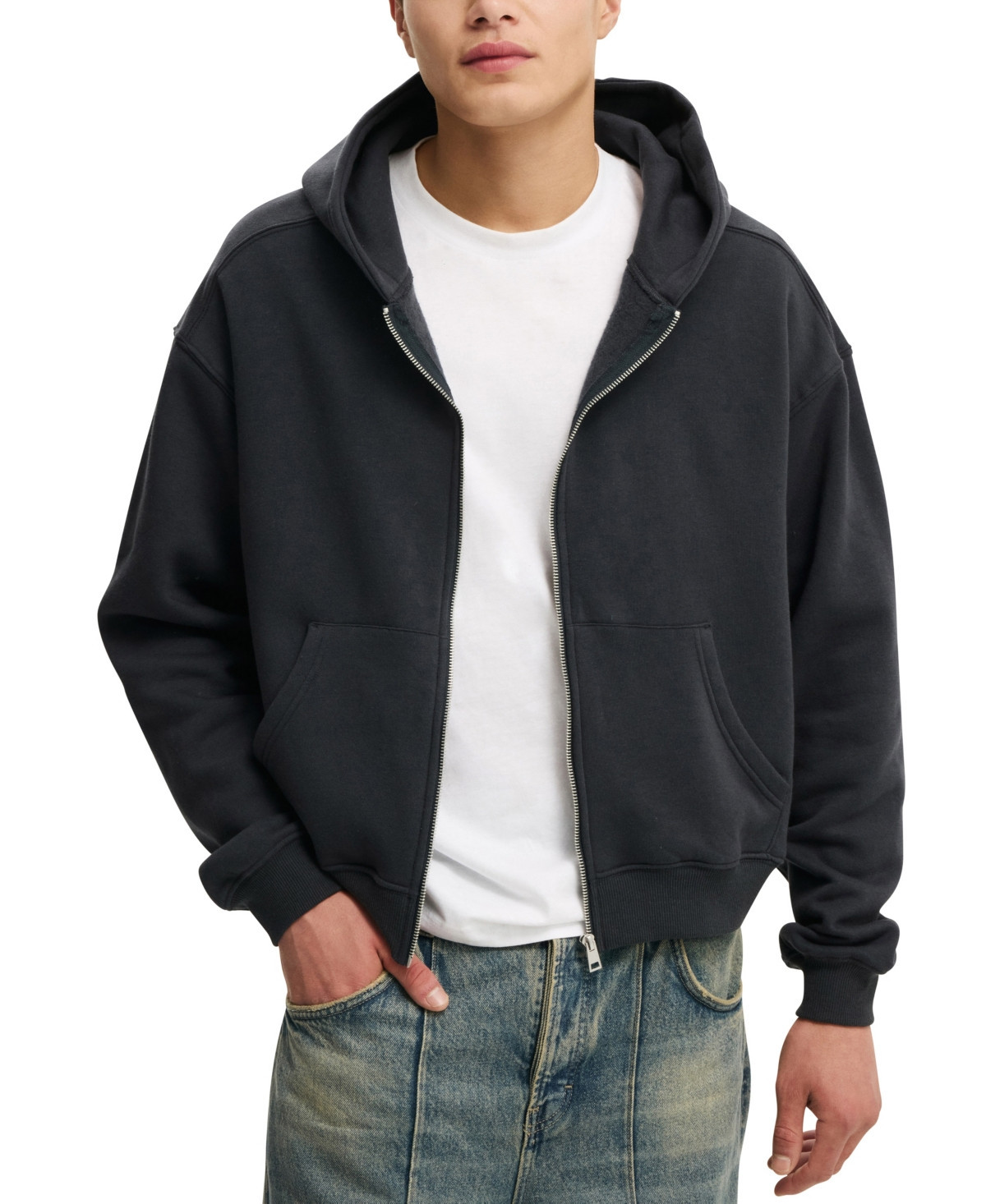 Cotton On Men's Cropped Zip Up Hoodie - Black | Macy's