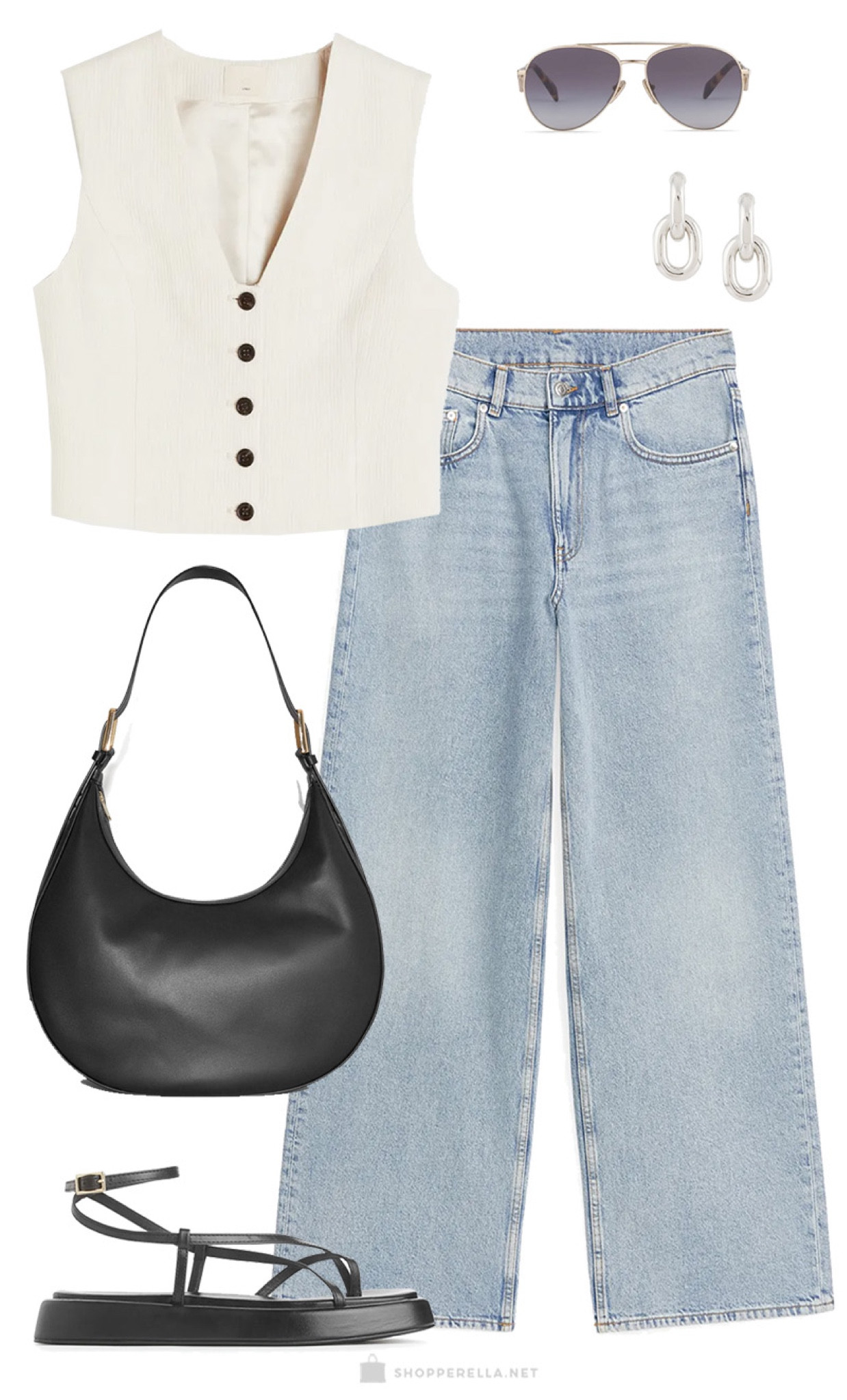 Summer outfit with beige waistcoat, wide leg denim, black crossbody and sandels #waistcoat #summerootd #ootd #waystowear

#LTKeurope #LTKstyletip #LTKfit