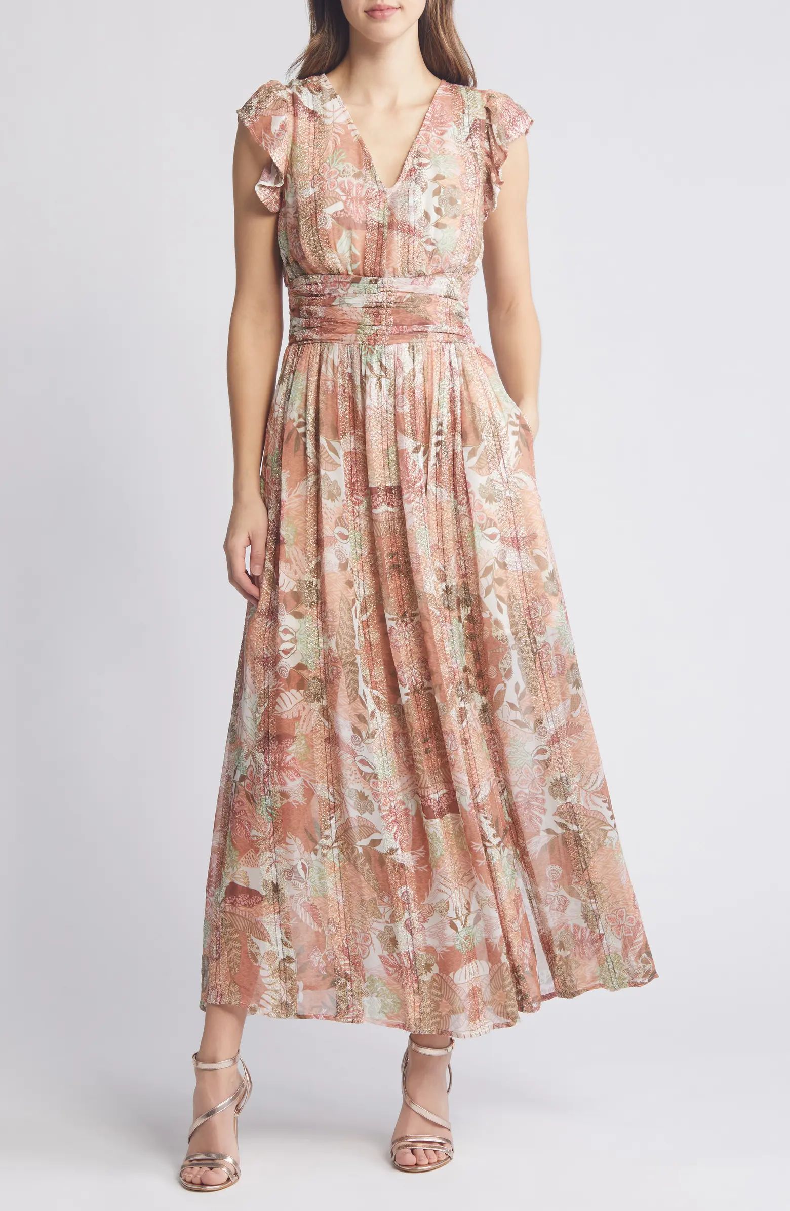 Jennsen Ruched Flutter Sleeve Maxi Dress | Nordstrom