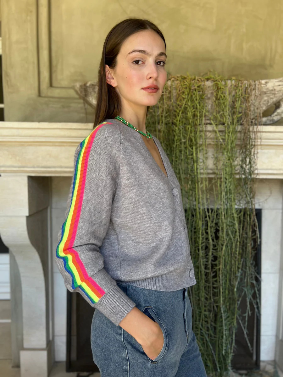 Delaney Cardigan with Multicolored Stripes - Gray | Benaar La