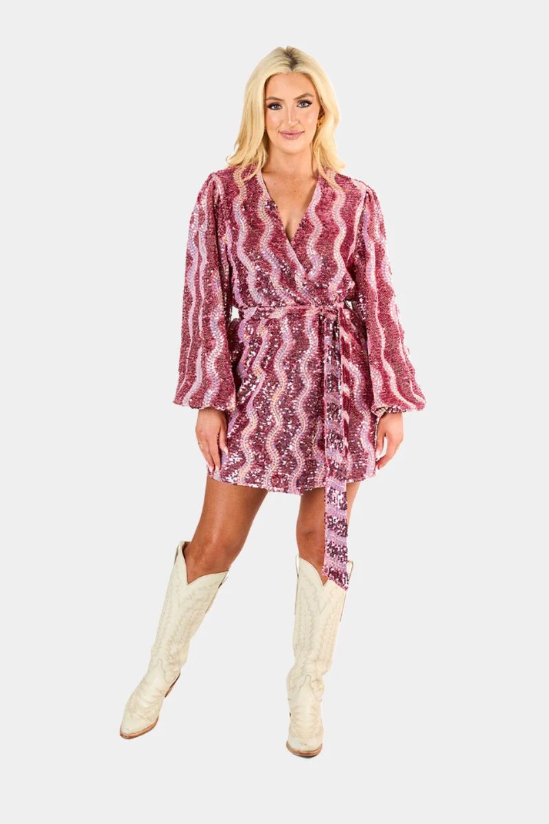 BuddyLove | Adeline Sequin Wrap Dress | Mauve | BuddyLove