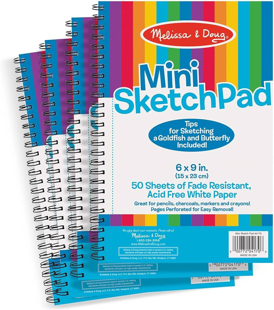Melissa & Doug Mini-Sketch Spiral-Bound Pad (6 x 9 inches) - 4-Pack Sketch Book for Kids, Kids Dr... | Amazon (US)