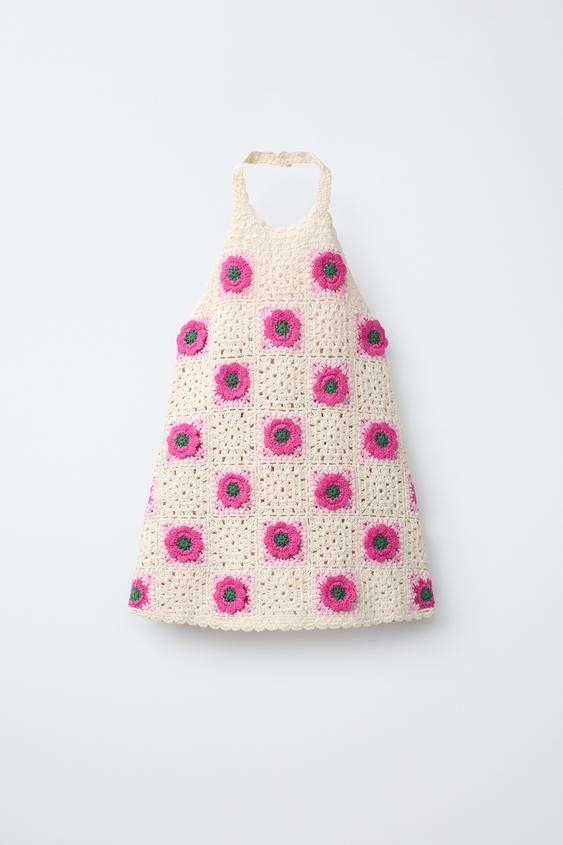 CROCHET KNIT FLORAL DRESS | Zara US