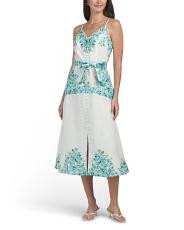 Linen Blend Sleeveless Cami V-neck Button Down Fit And Flare Dress | TJ Maxx