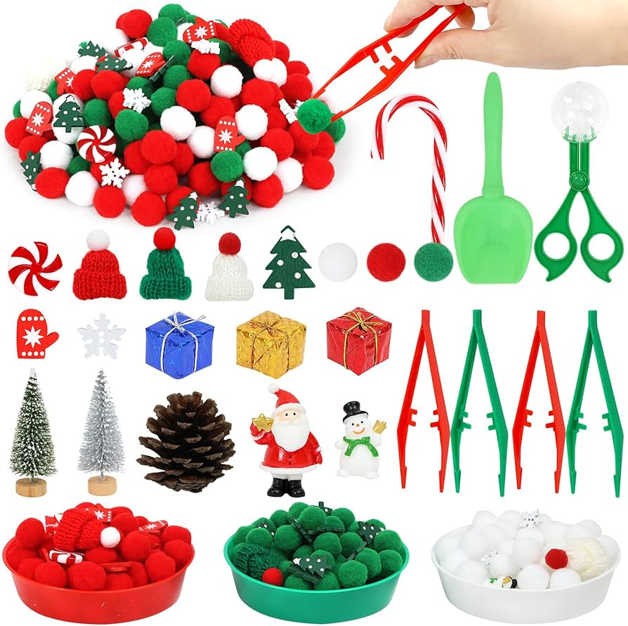 270PCS Christmas Sensory Bin Fillers Fine Motor Sensory Bin Filler Set Red Green Counting Sorting... | Amazon (US)