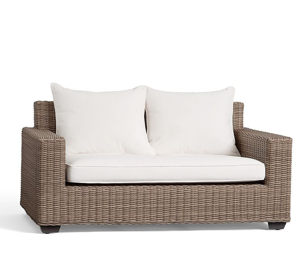 Torrey All-Weather Wicker Square Arm 62"" Loveseat with Cushion, Natural | Pottery Barn (US)