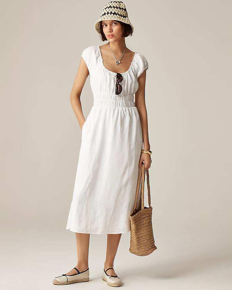 Cap-sleeve midi dress in linen | J. Crew US