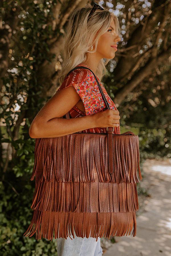 Point The Way Fringe Tote In Brown | Impressions Online Boutique