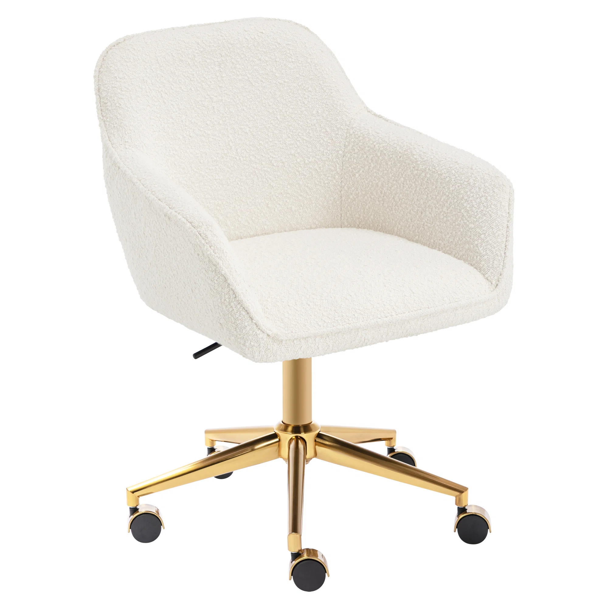 Swivel Boucle Task Chair With Armrest And Gold Steel Frame | Wayfair North America