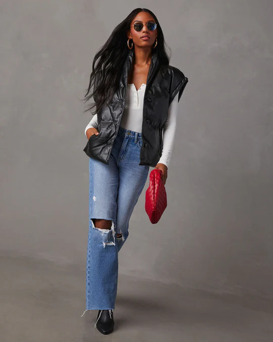 Rubio Belted Faux Leather Puffer Vest | VICI