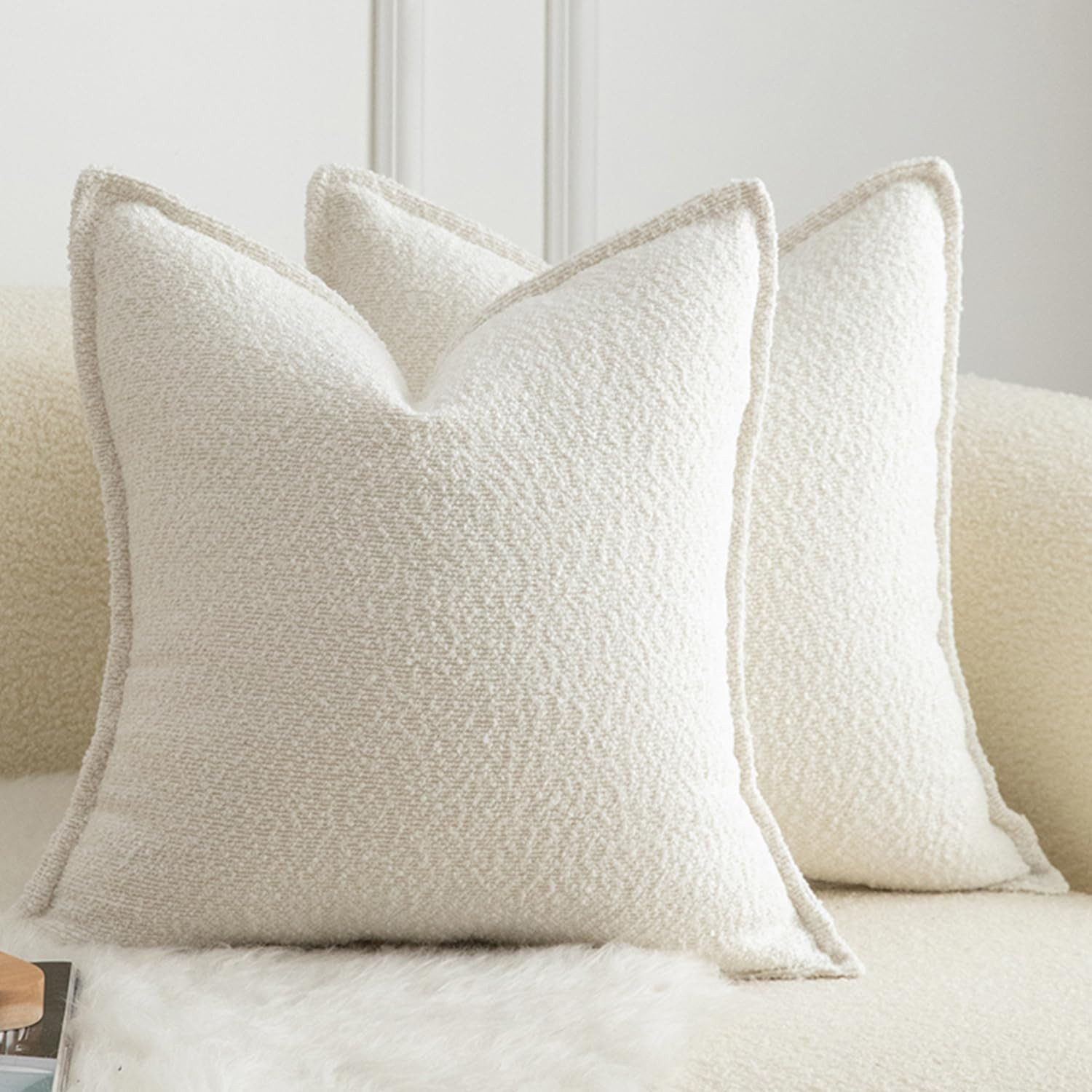 Mandioo Pack of 2 Cushion Covers 40cm x 40cm Decorative Accent Solid Woven Textured Throw Pillow Covers cases Bedroom Living Room Couch Sofa Home 16 x 16 Inch Cream white | Amazon (UK)