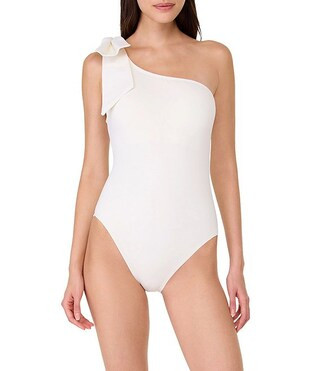 Solid Contrast Color One Shoulder Bow Tie One Piece Swimsuit | Dillard's