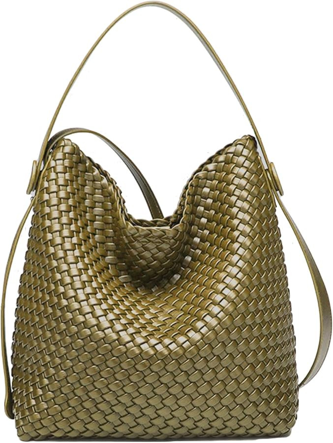 Large Woven Tote Bag Vegan Leather Shoulder Bag for Women Fashion Travel Shopper Bag Top Handle H... | Amazon (US)