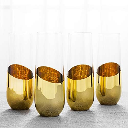 MyGift 10 oz Modern Brass-Plated Sparkling Wine Glass/Stemless Champagne Flutes, Set of 4 | Amazon (US)