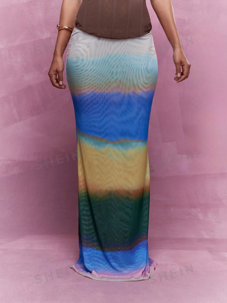MISSGUIDED Sheer Mesh Tie Dye Flared Maxi Skirt | SHEIN