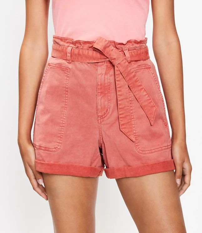 Cuffed Paperbag Pull On Shorts in Twill | LOFT