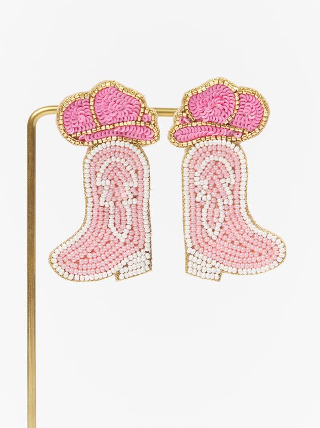 Beaded Cowgirl Hat & Boot Earrings - Pink | Altar'd State