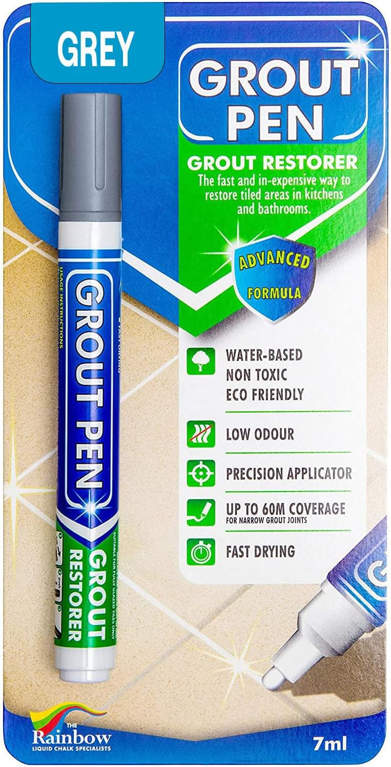 Grout Pen Grey Tile Grout Paint Marker Restorer - Narrow 5mm Tip (7mL) | Amazon (US)