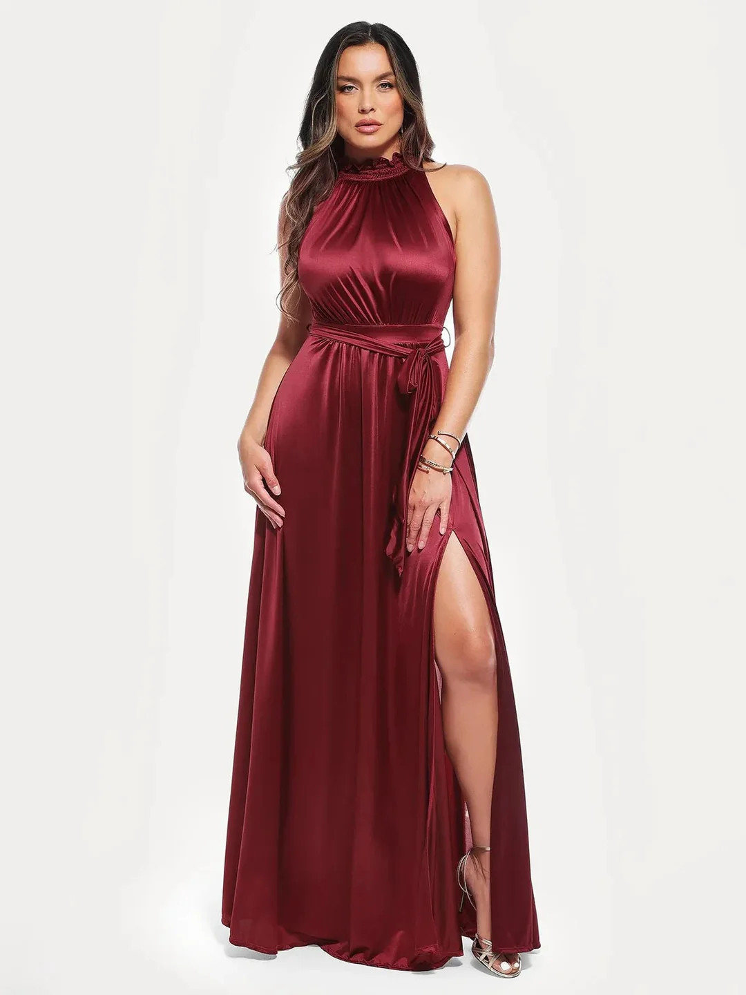 Draped High Neck Sculpting Floral-Print Maxi Dress | Popilush