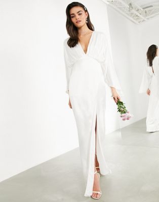 ASOS EDITION Cari satin wrap wedding dress with kimono sleeve | ASOS (Global)