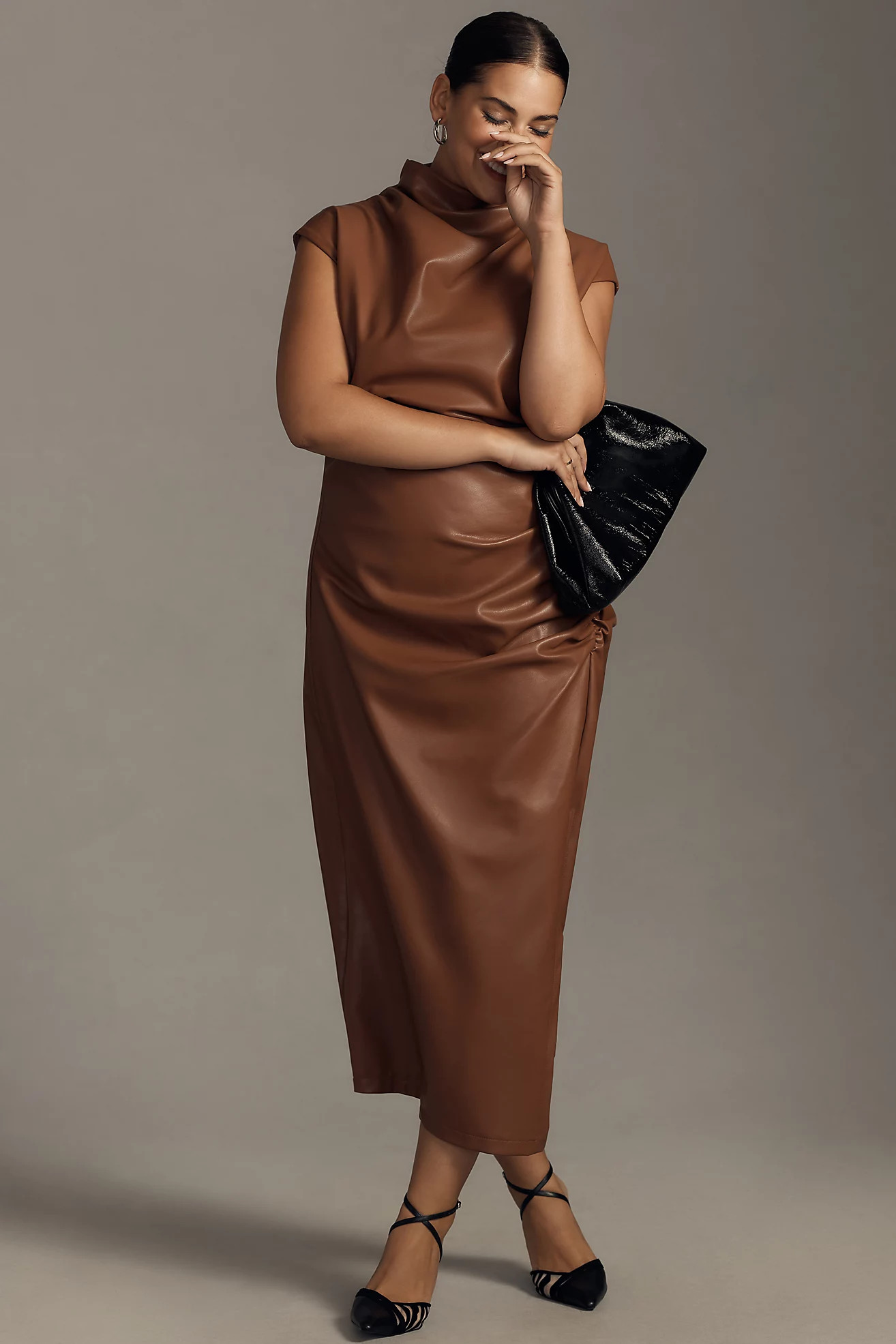 The Maya Ruched Cowl-Neck Dress: Faux Leather Edition | Anthropologie (US)