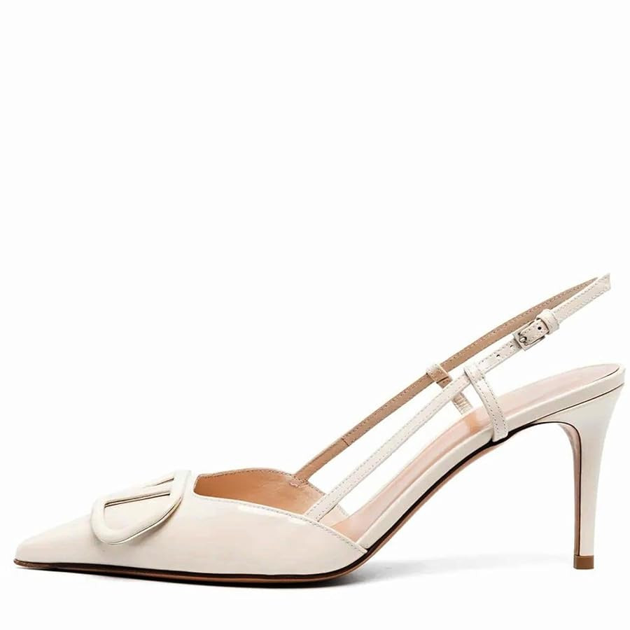Women Heeled Slingback Sandals Closed Pointed Toe Stiletto High Heels Patent Leather Pumps Slip-O... | Amazon (US)