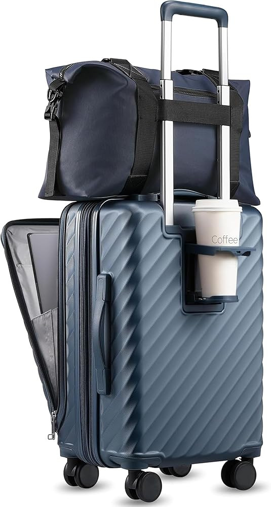 Carry On Luggage with Front Compartment and Cup Holder, KVF Expandable PC Hard Shell Suitcase wit... | Amazon (US)