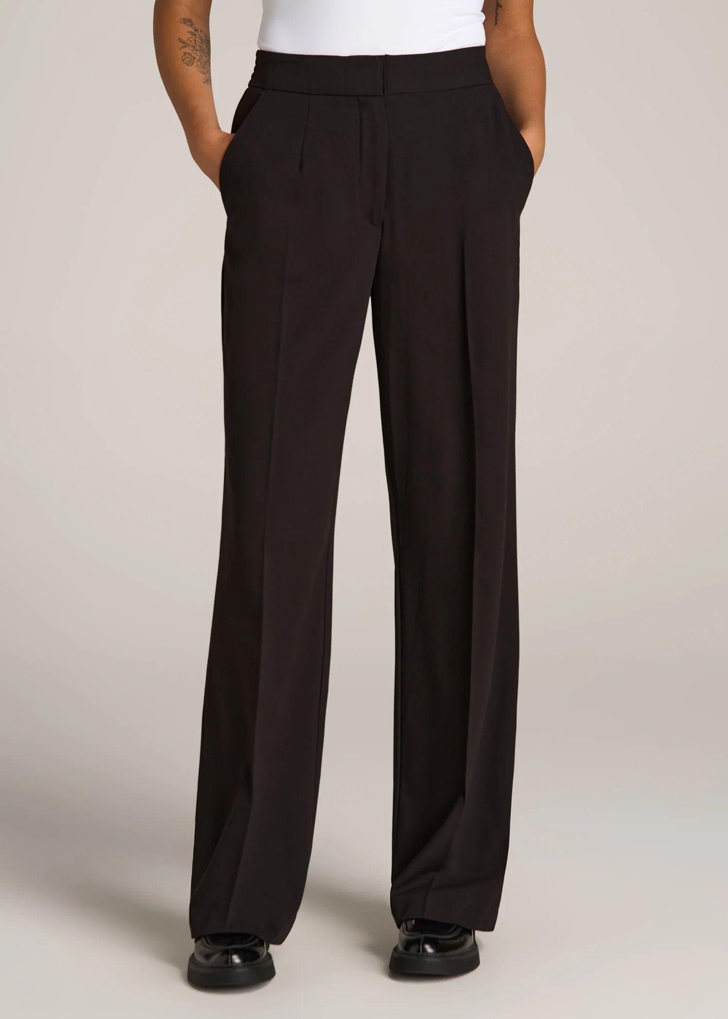 Flat Front Wide Leg Dress Pants for Tall Women in Black | American Tall