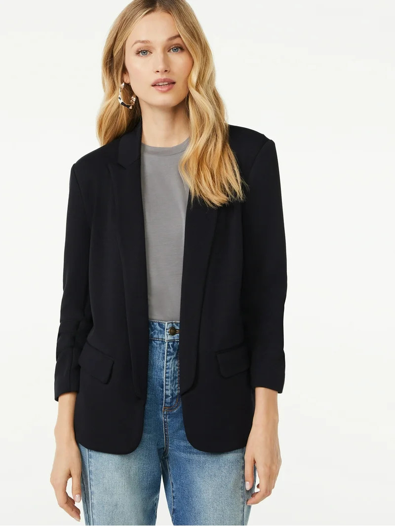 Scoop Women's and Women’s Plus Relaxed Ultimate ScubaKnit Blazer with Scrunch Sleeves, Sizes XS... | Walmart (US)