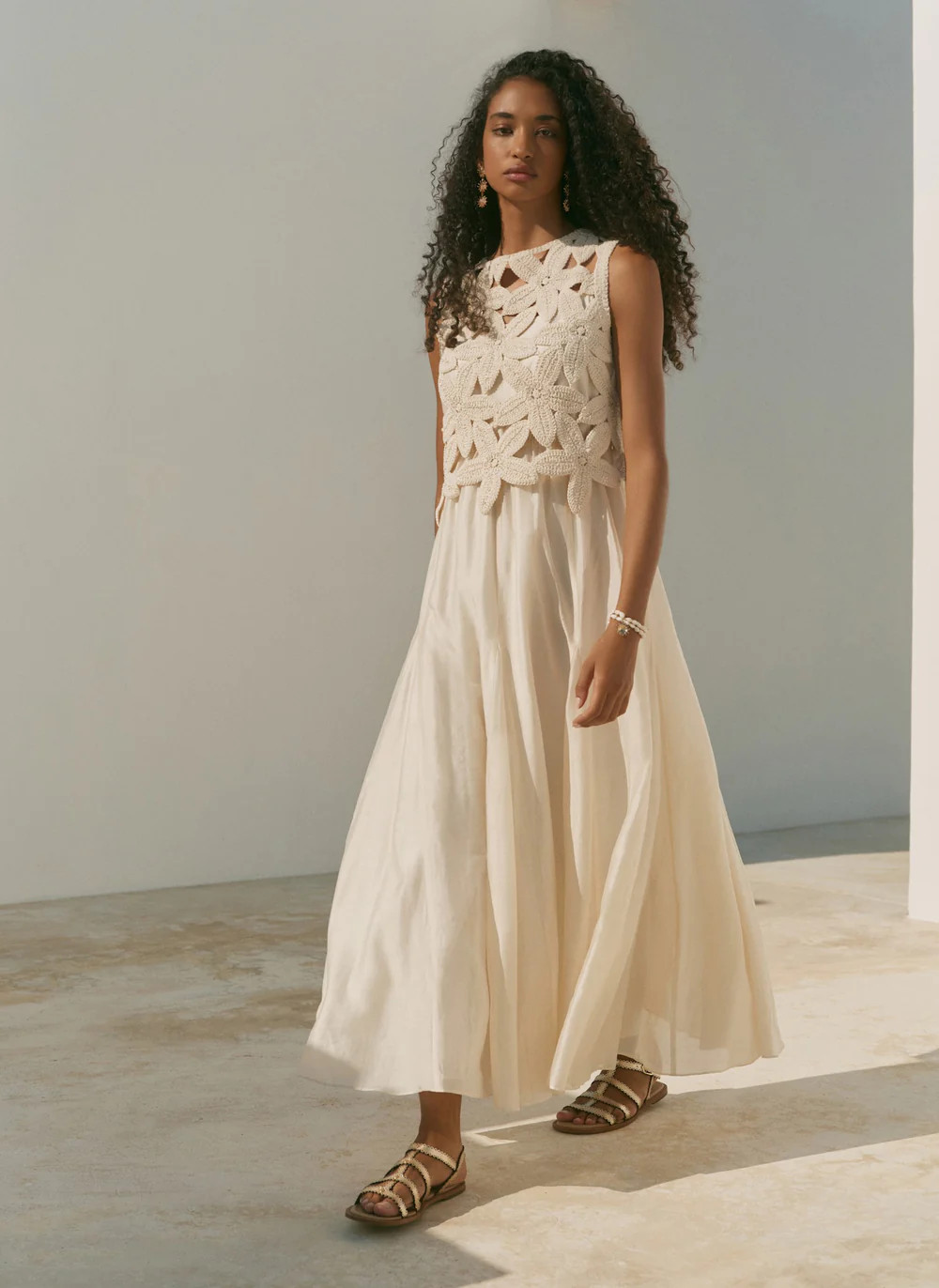Cream Cotton Blend Crochet Maxi Dress | Mint Velvet