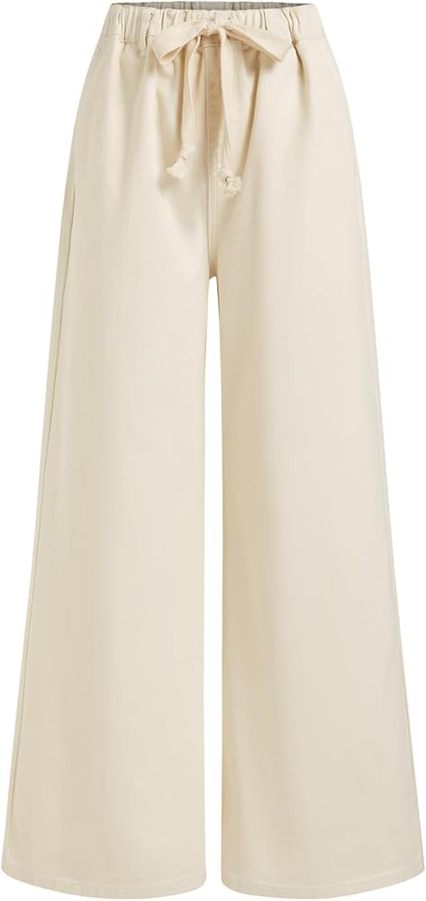 CIDER Drawstring Baggy Wide Leg Jeans for Women High Waisted Pull On Jeans Denim Pants with Pocke... | Amazon (US)